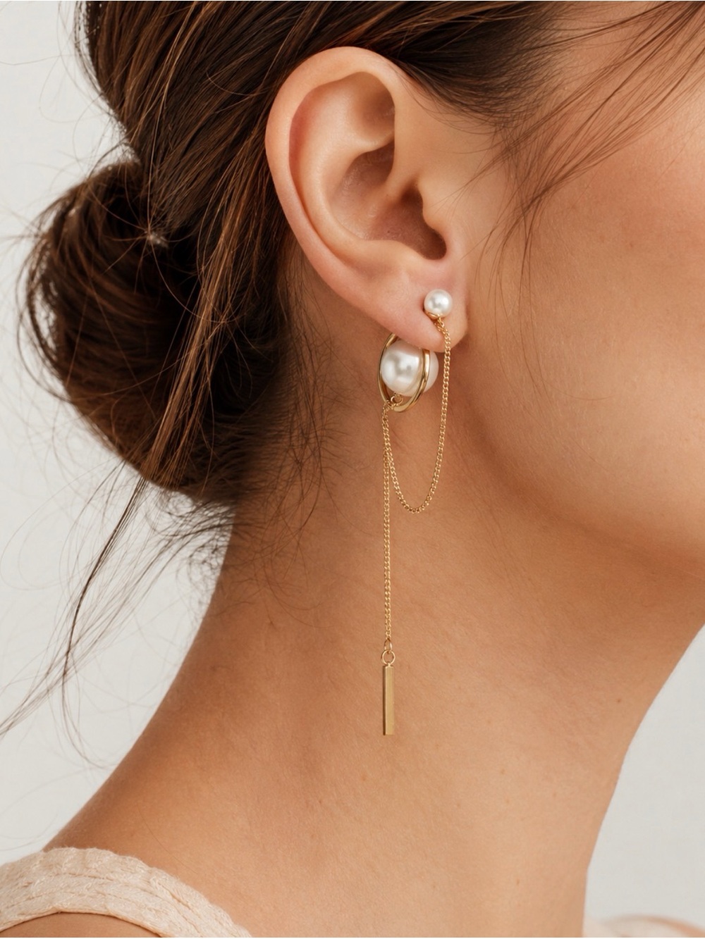 Designer replica Gold Pearl Drop Chain Earrings - Elegant Women Jewelry